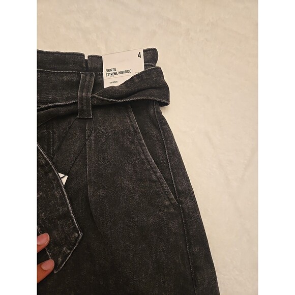 Express Shortie Extreme High Rise Womens Shorts Sz 4 Black Belted Waist Stretch - Picture 10 of 13